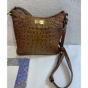 Brahmin "JODY" Croc Embossed Pecan Brown Crossbody Purse
